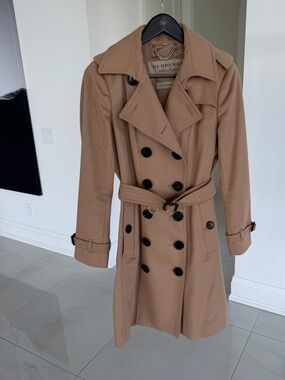 Burberry 100% Cashmere Tan Double-Breasted Trench Coat with Belt